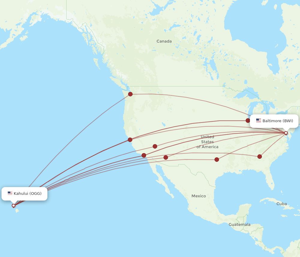 OGG-BWI flight routes