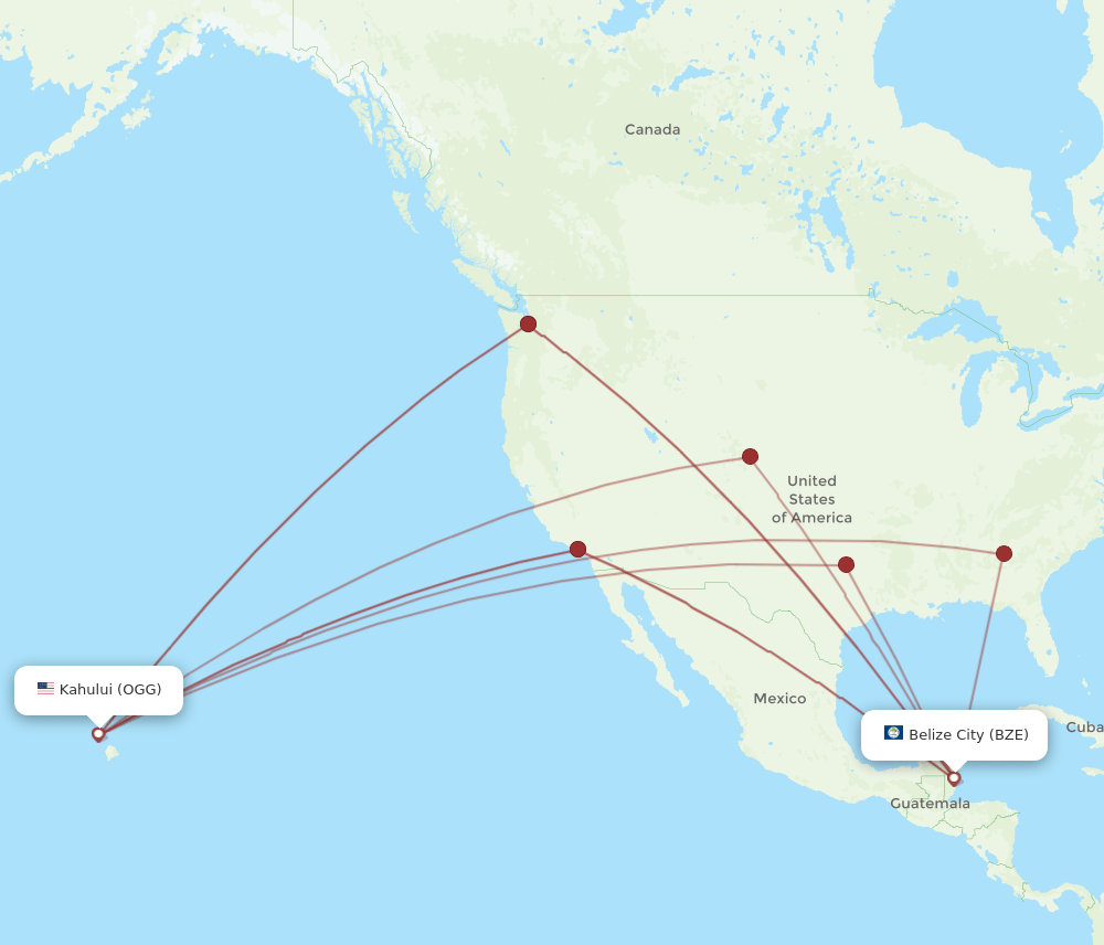 OGG to BZE flights and routes map