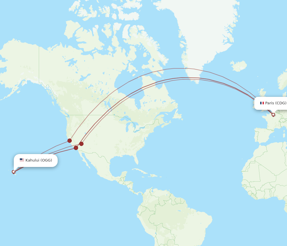 OGG-CDG flight routes