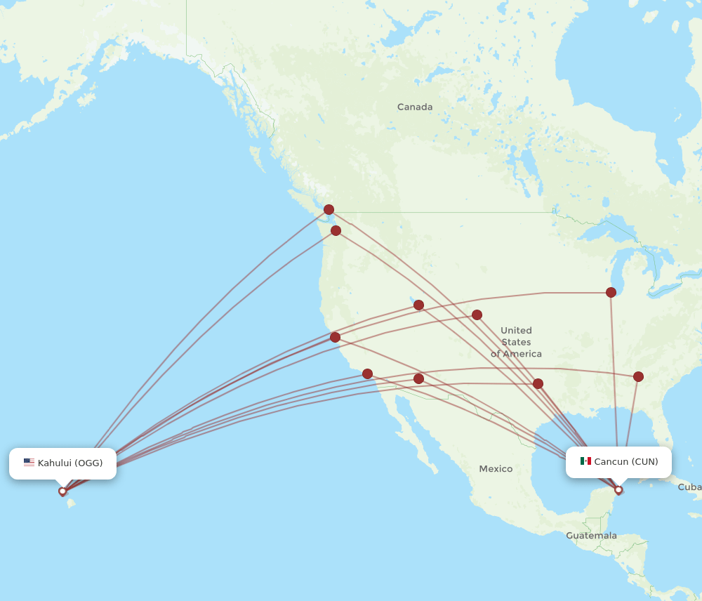 OGG-CUN flight routes