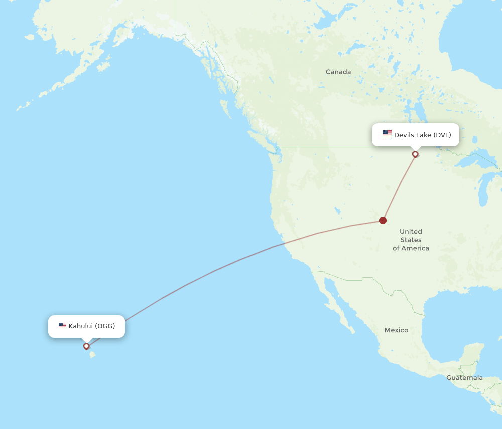 Devils Lake - Kahului route map and flight paths