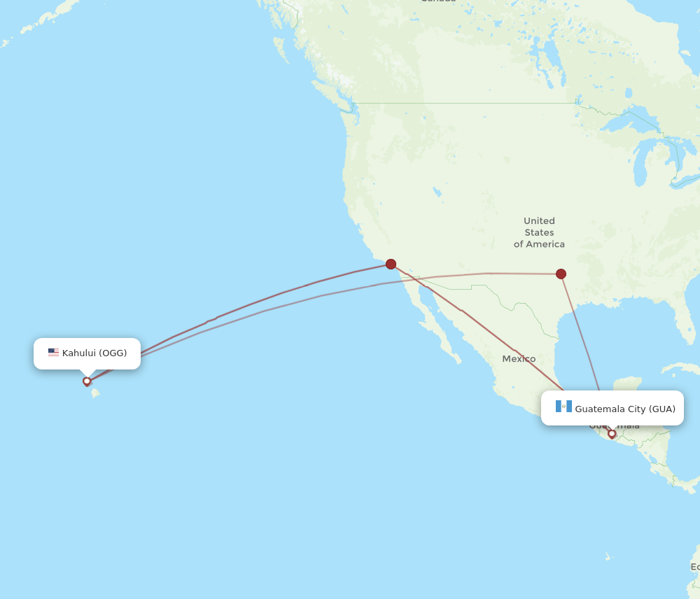 OGG to GUA flights and routes map