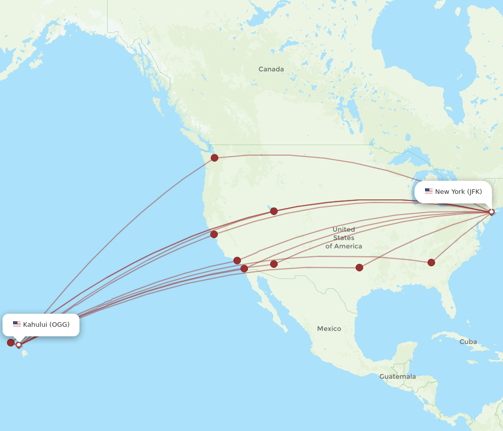 OGG-JFK flight routes