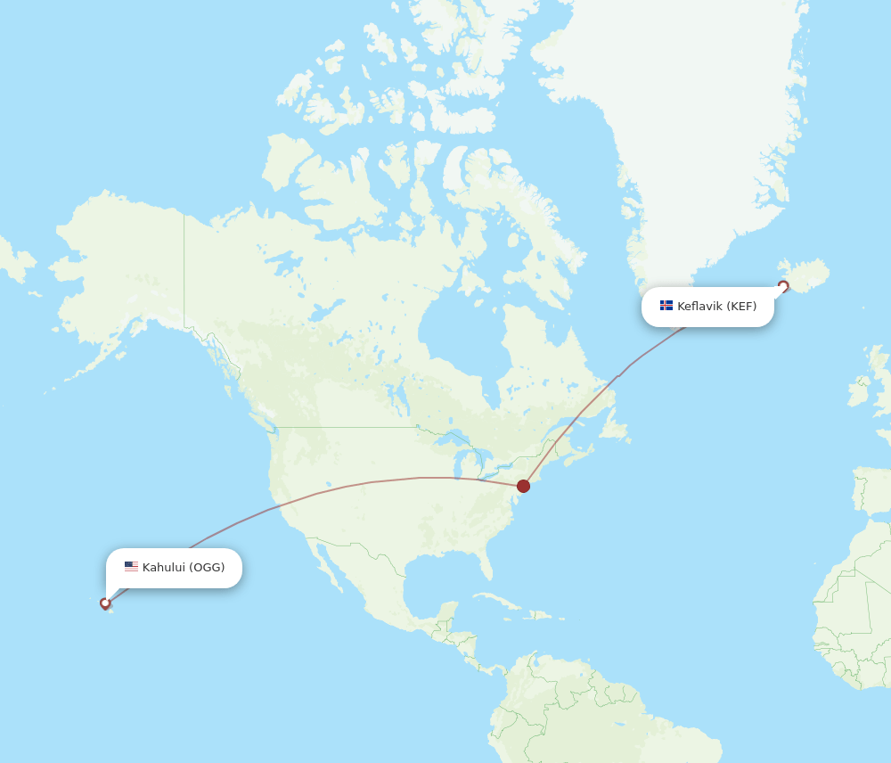 OGG to KEF flights and routes map
