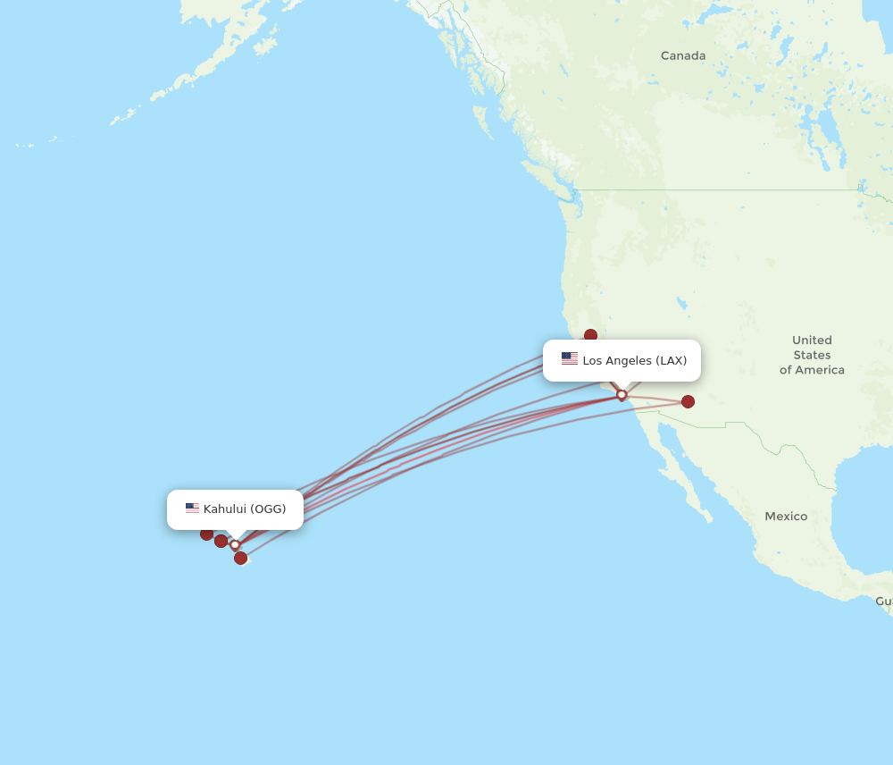OGG to LAX flights and routes map