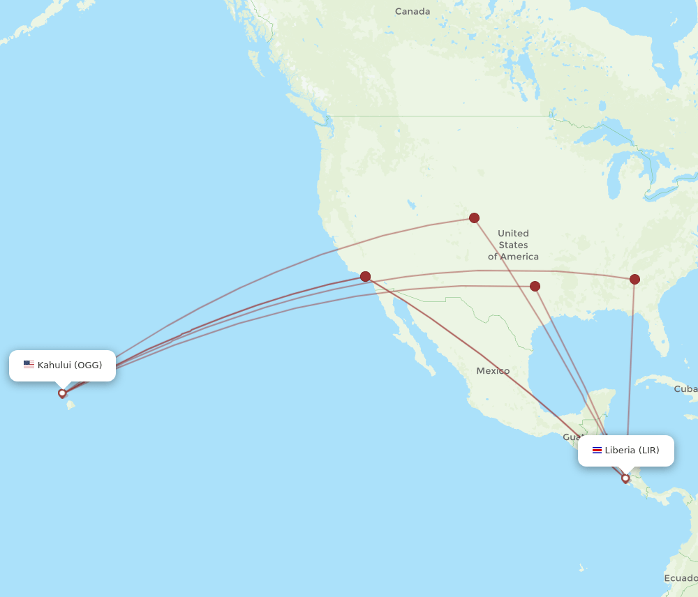 OGG-LIR flight routes