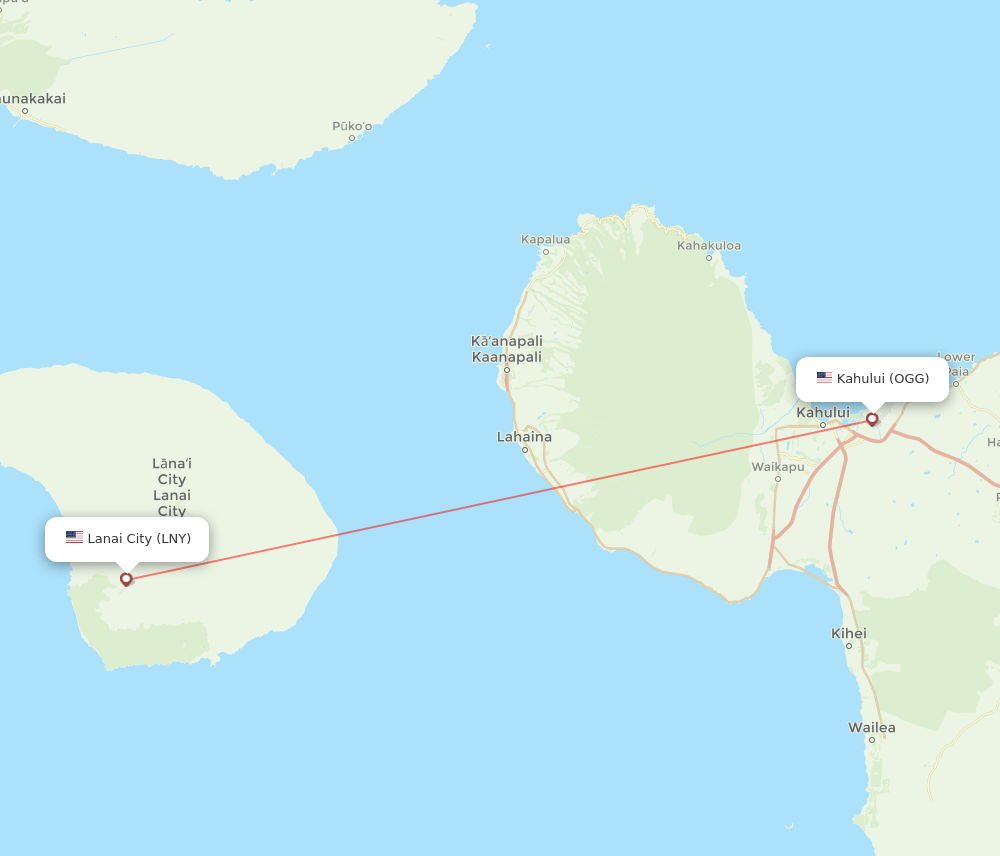 Kahului - Lanai route map and flight paths