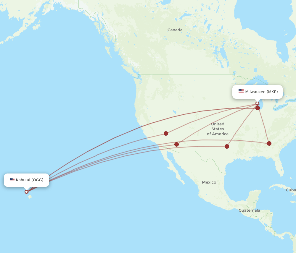 OGG to MKE flights and routes map