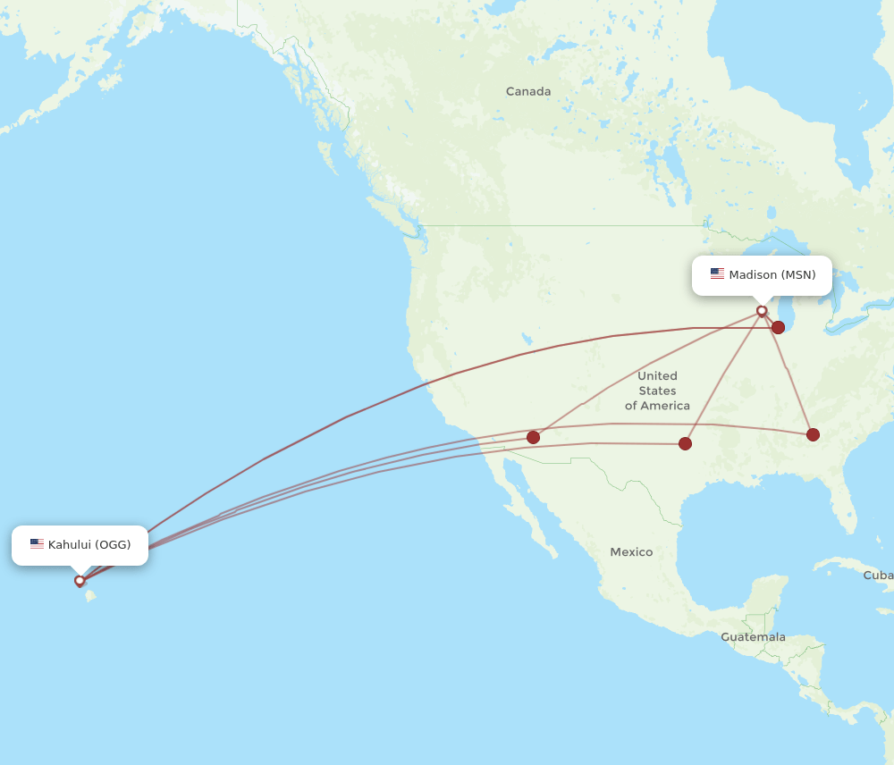 OGG to MSN flights and routes map