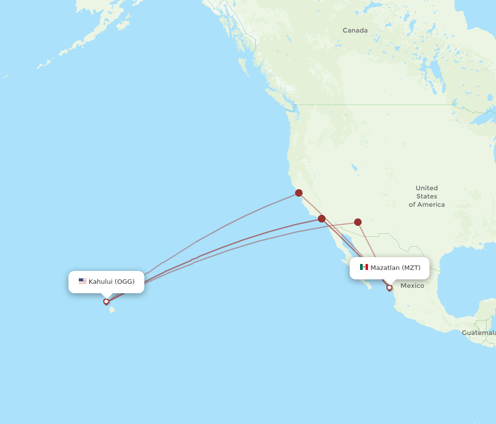 OGG to MZT flights and routes map