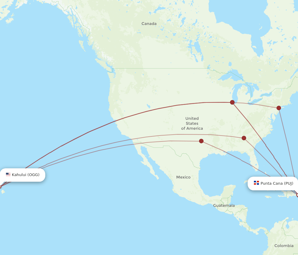 OGG-PUJ flight routes