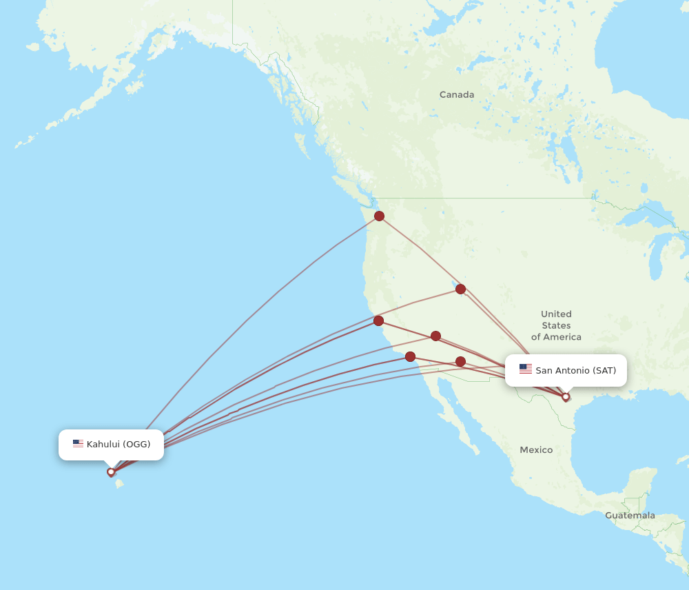 OGG-SAT flight routes