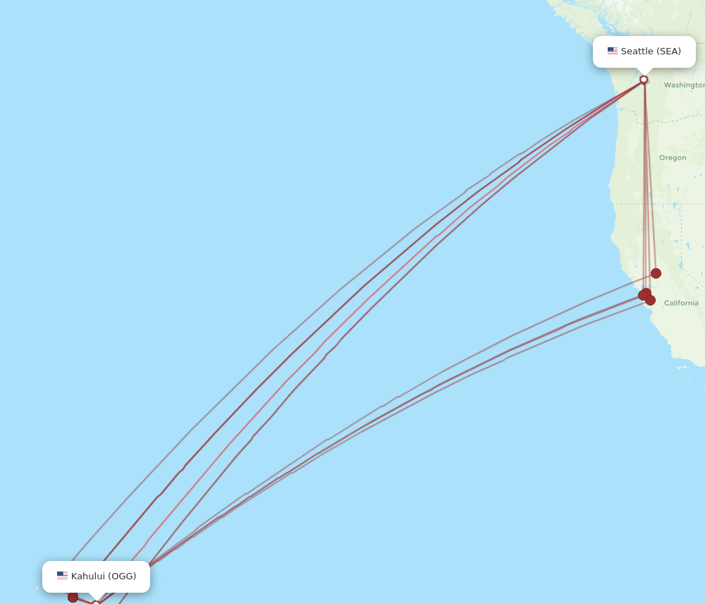 OGG to SEA flights and routes map