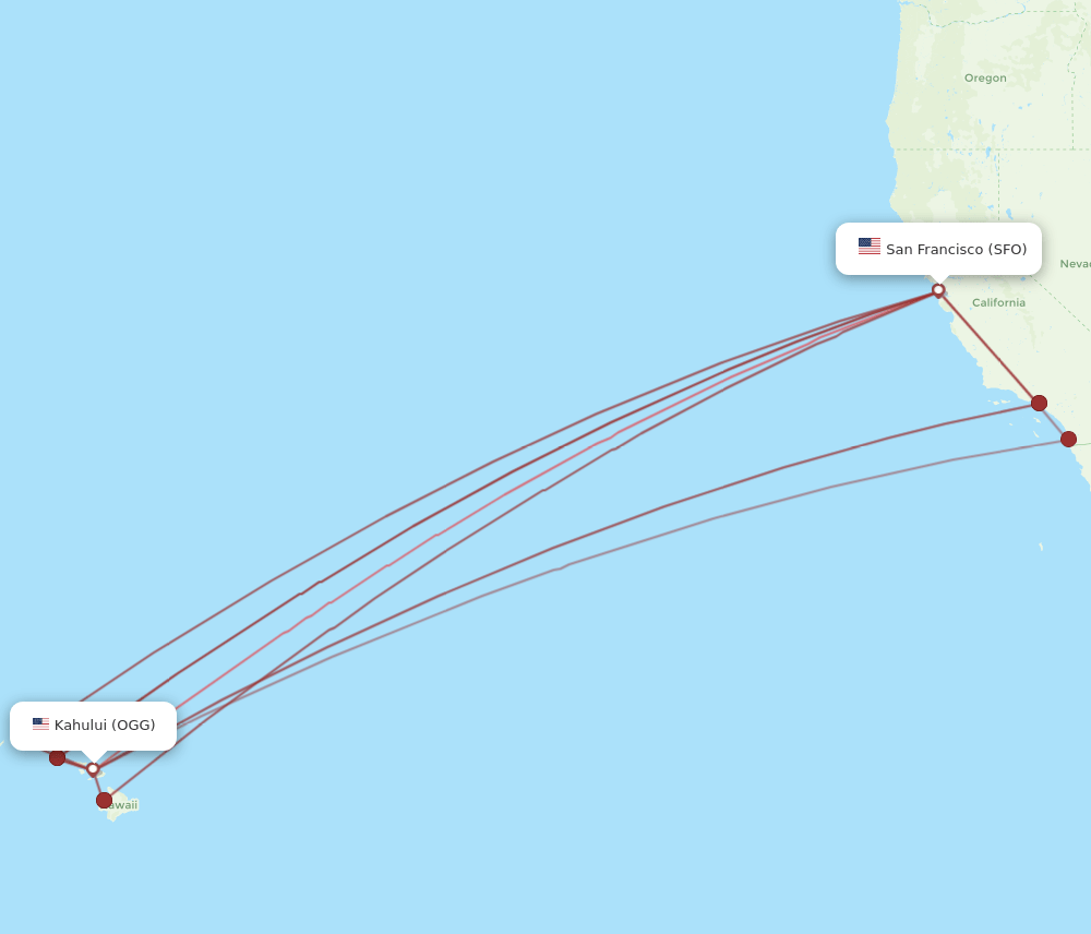 OGG to SFO flights and routes map