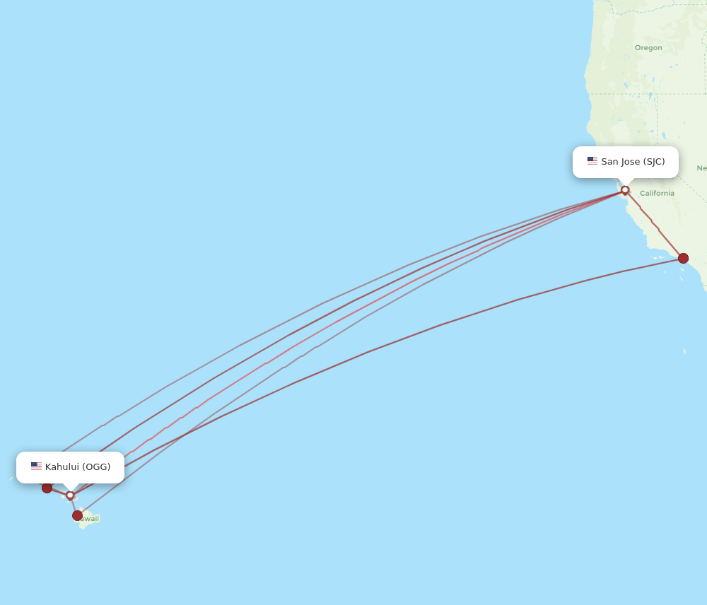 OGG to SJC flights and routes map