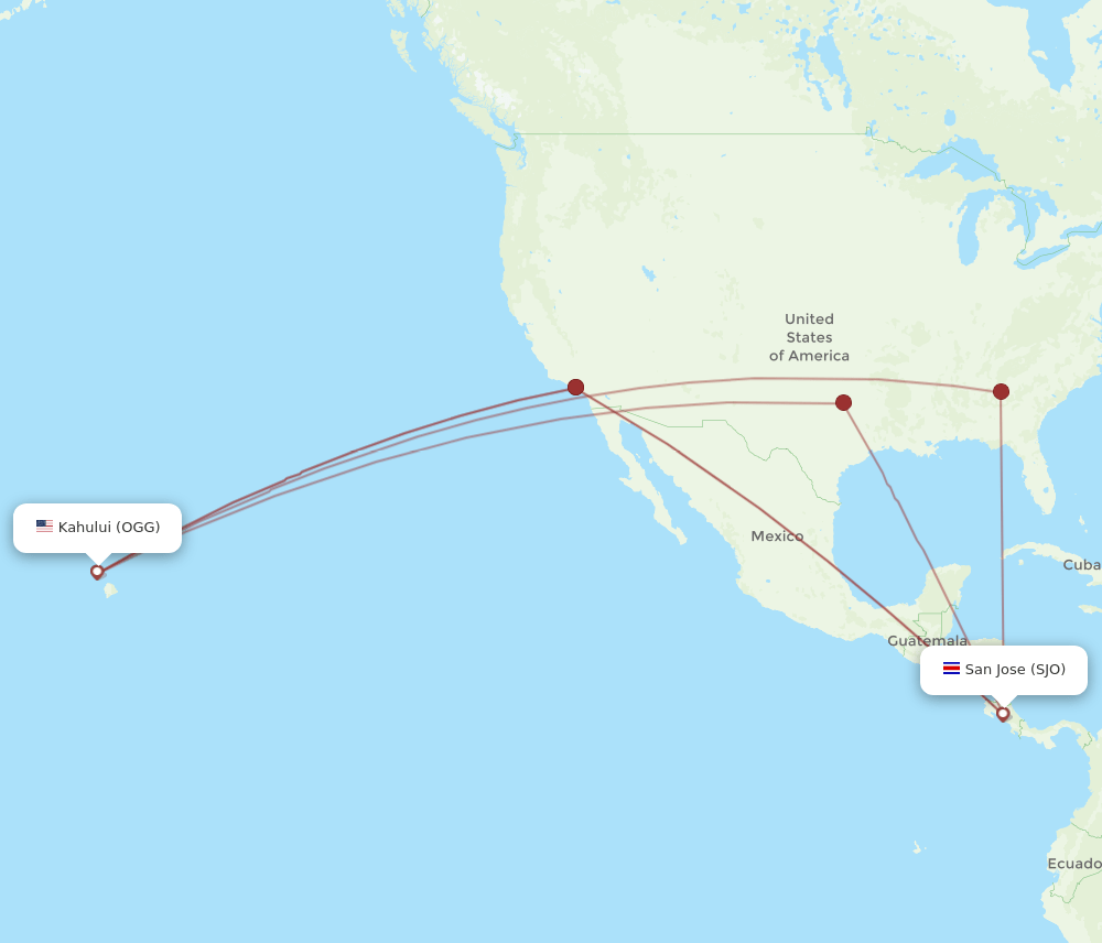 OGG-SJO flight routes