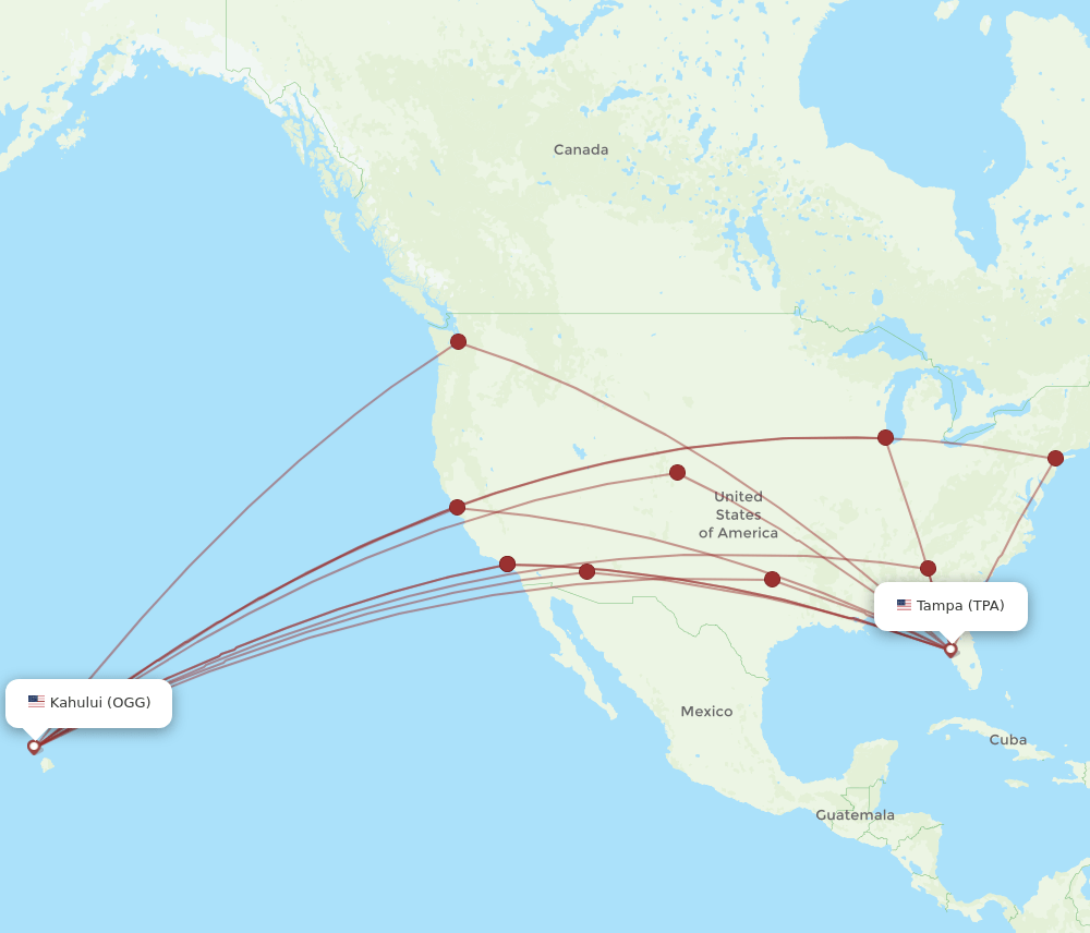 OGG to TPA flights and routes map