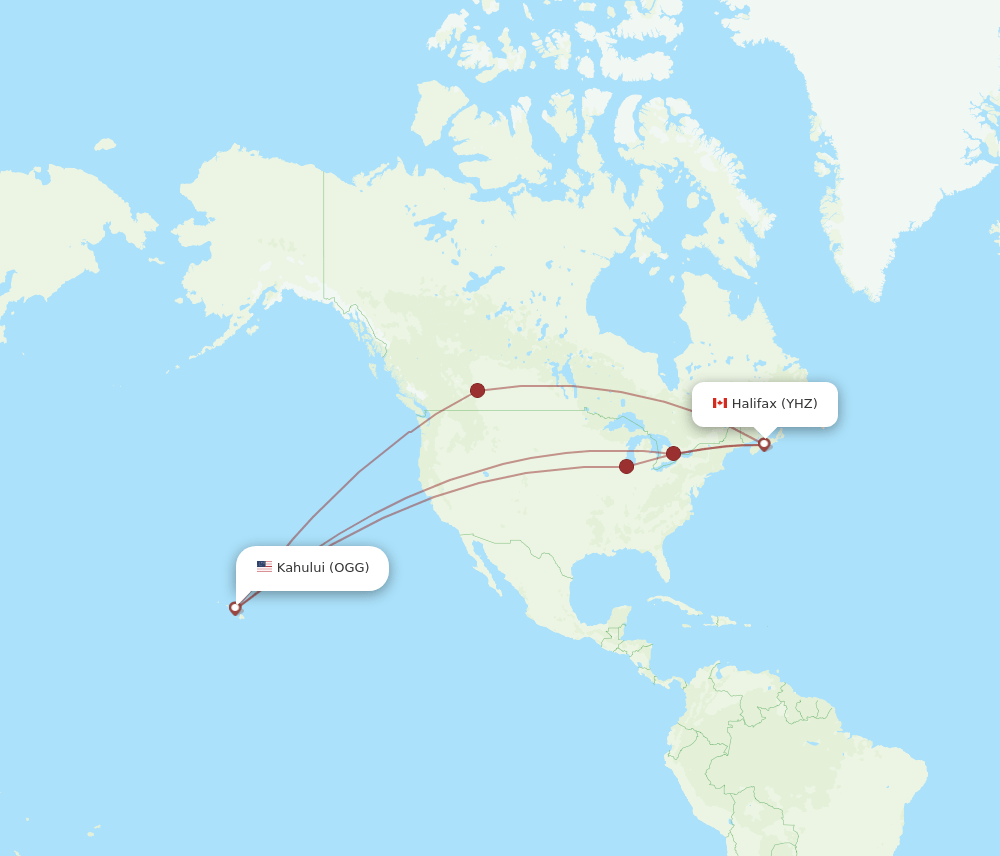 OGG to YHZ flights and routes map