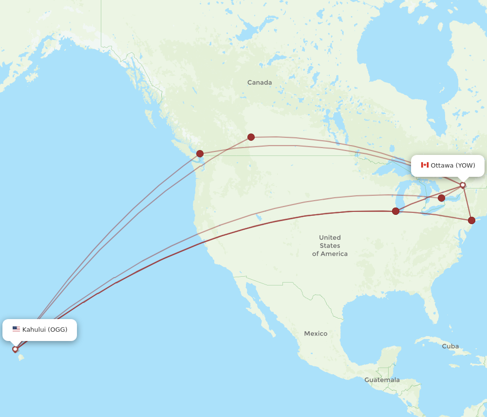 OGG to YOW flights and routes map