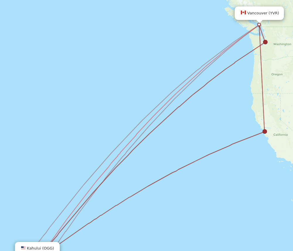 OGG to YVR flights and routes map