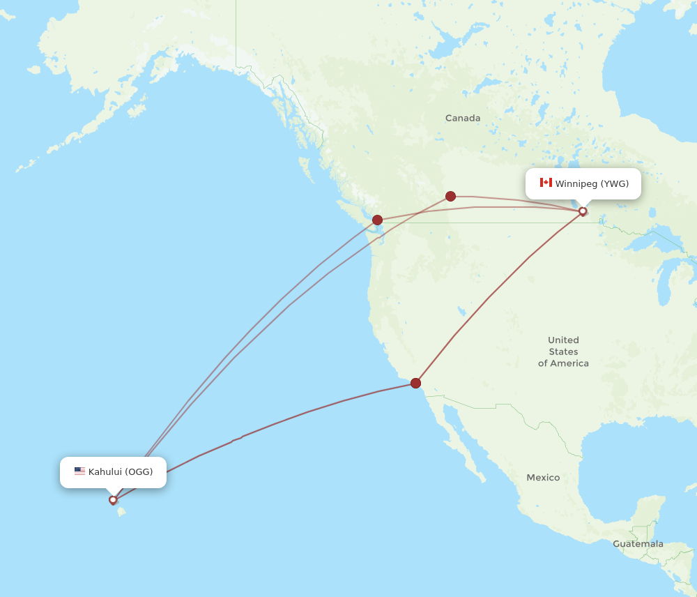 OGG to YWG flights and routes map