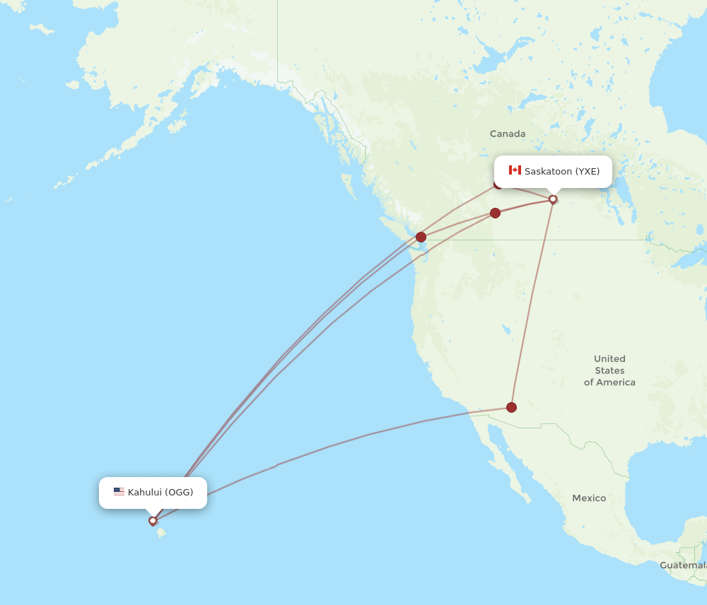 Saskatoon - Kahului route map and flight paths