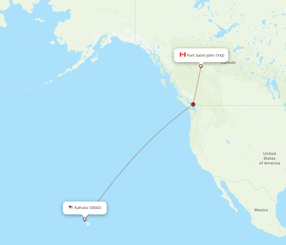 OGG to YXJ flights and routes map