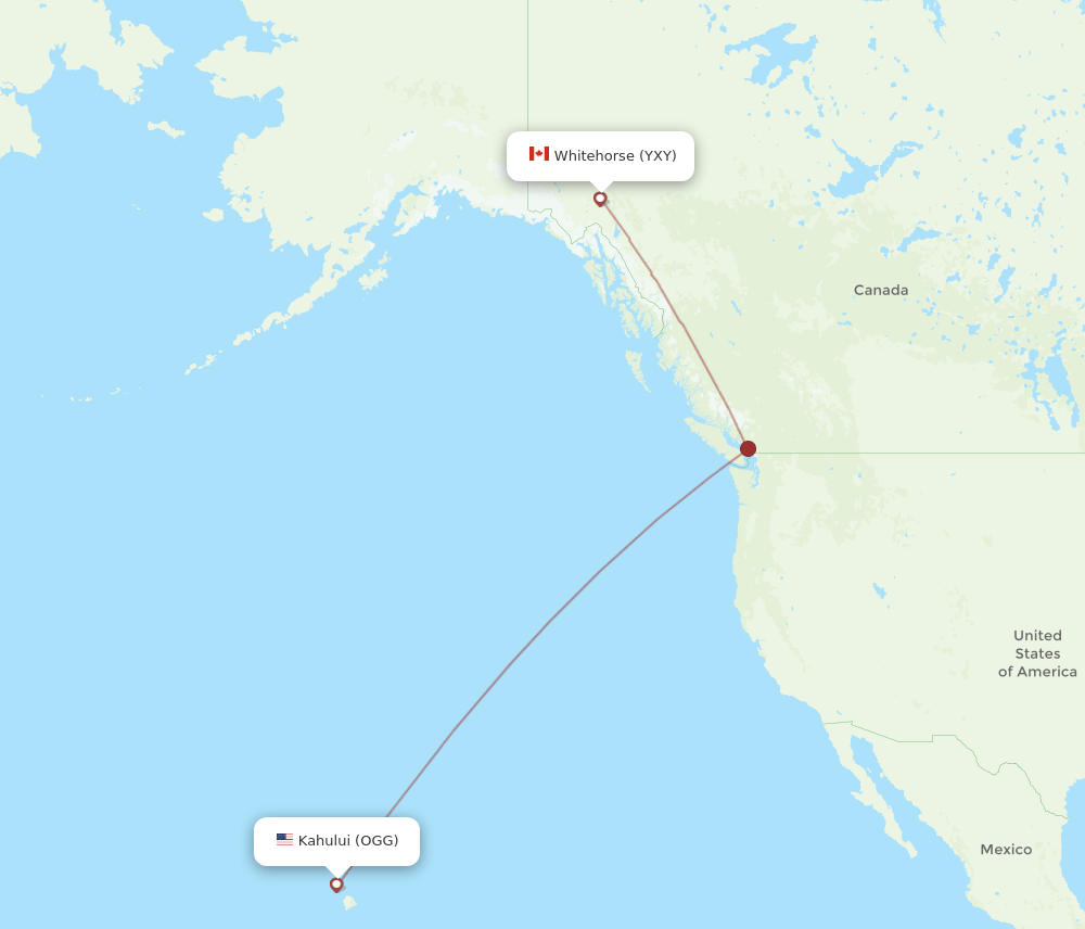 Whitehorse - Kahului route map and flight paths