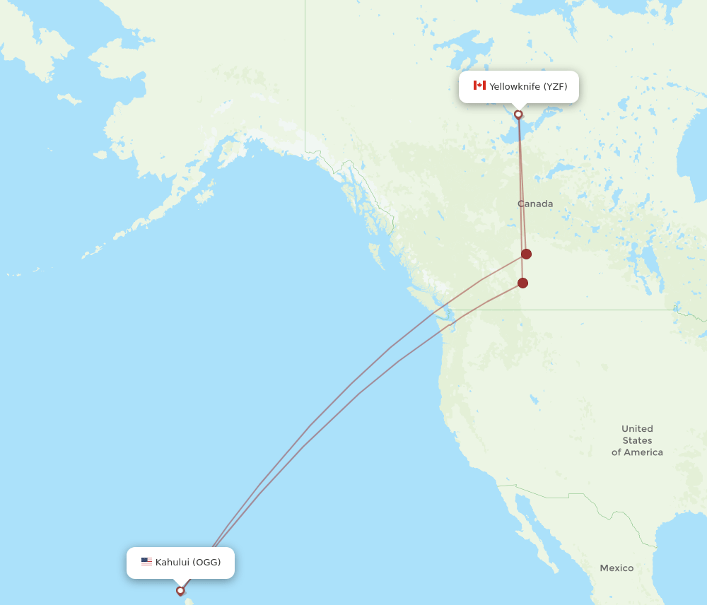 Yellowknife - Kahului route map and flight paths