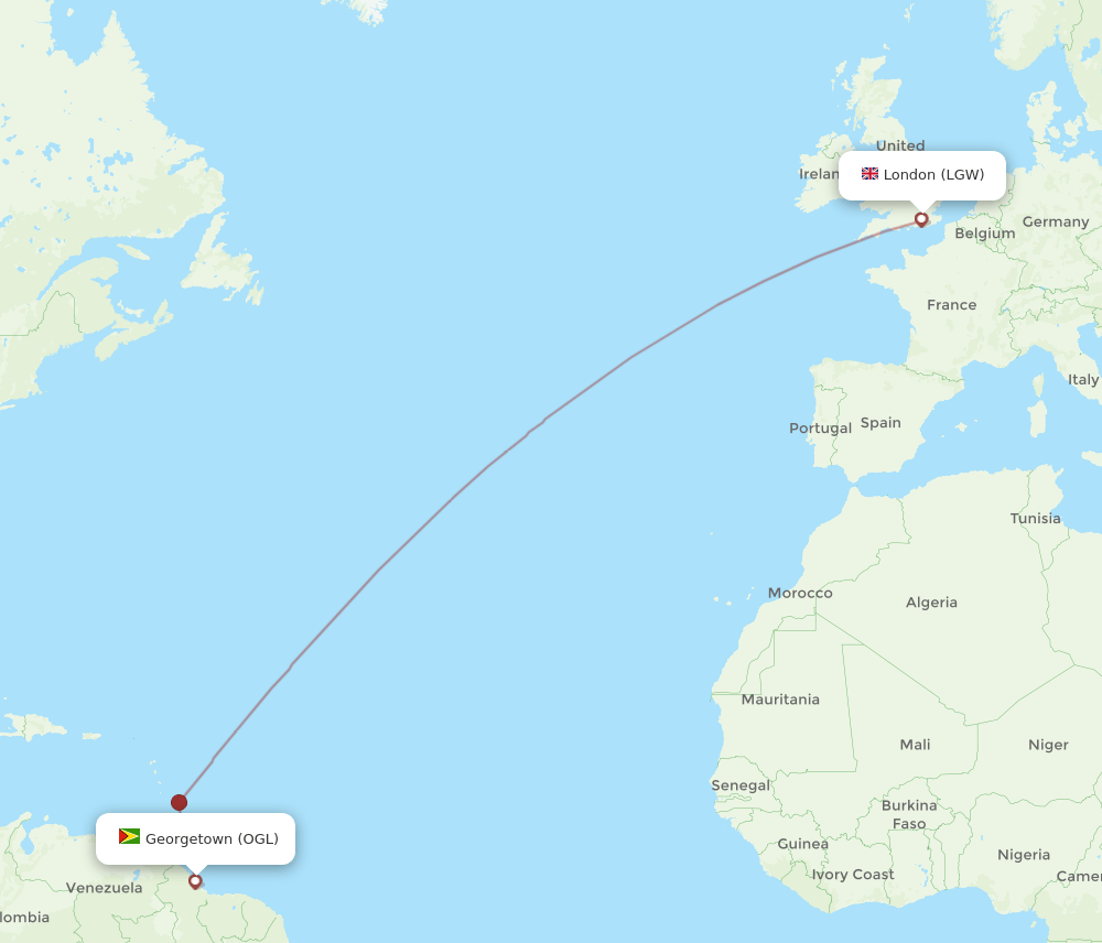 OGL-LGW flight routes