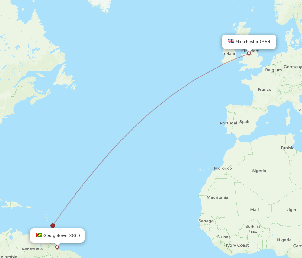 OGL to MAN flights and routes map