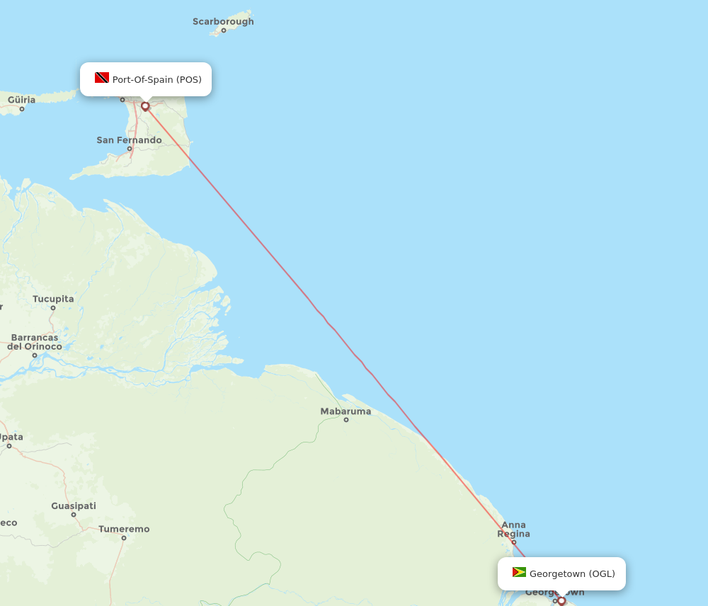 OGL to POS flights and routes map