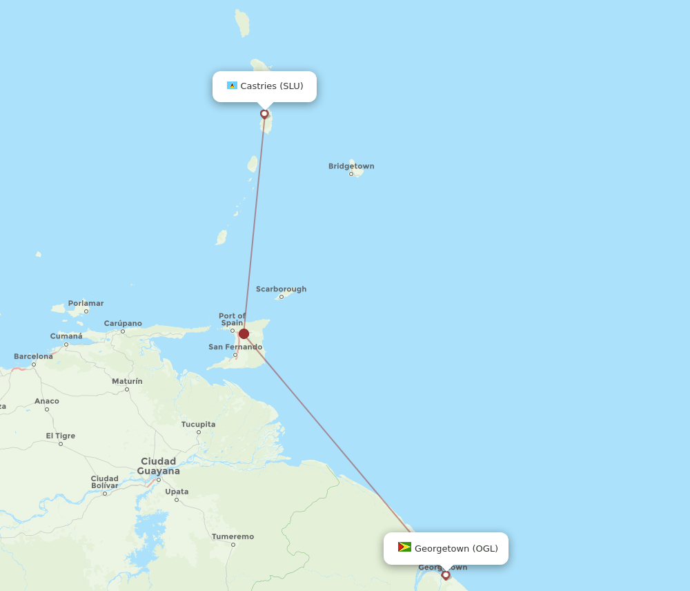 SLU to OGL flights and routes map