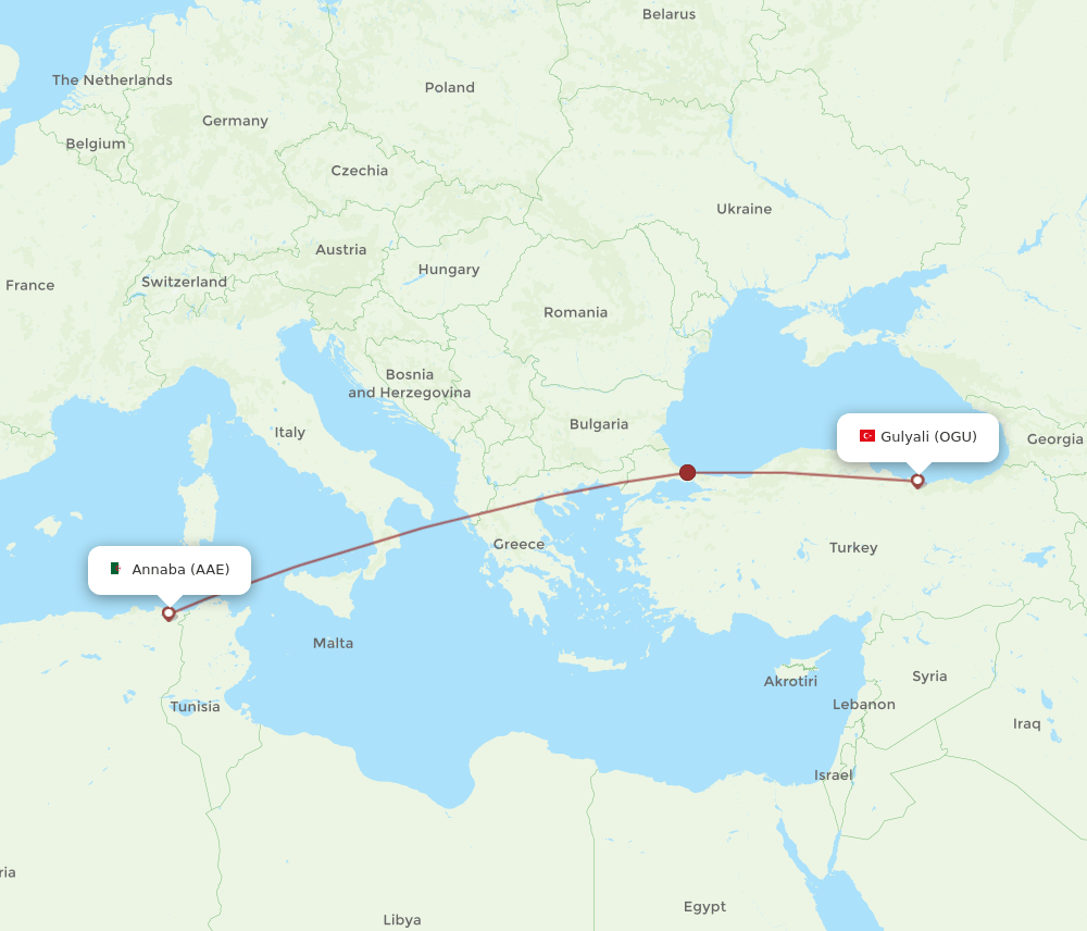 AAE to OGU flights and routes map