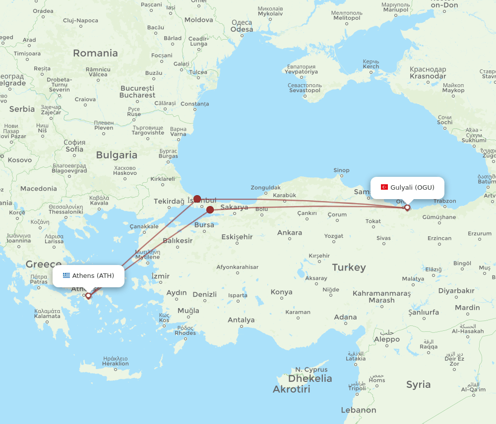 OGU-ATH flight routes