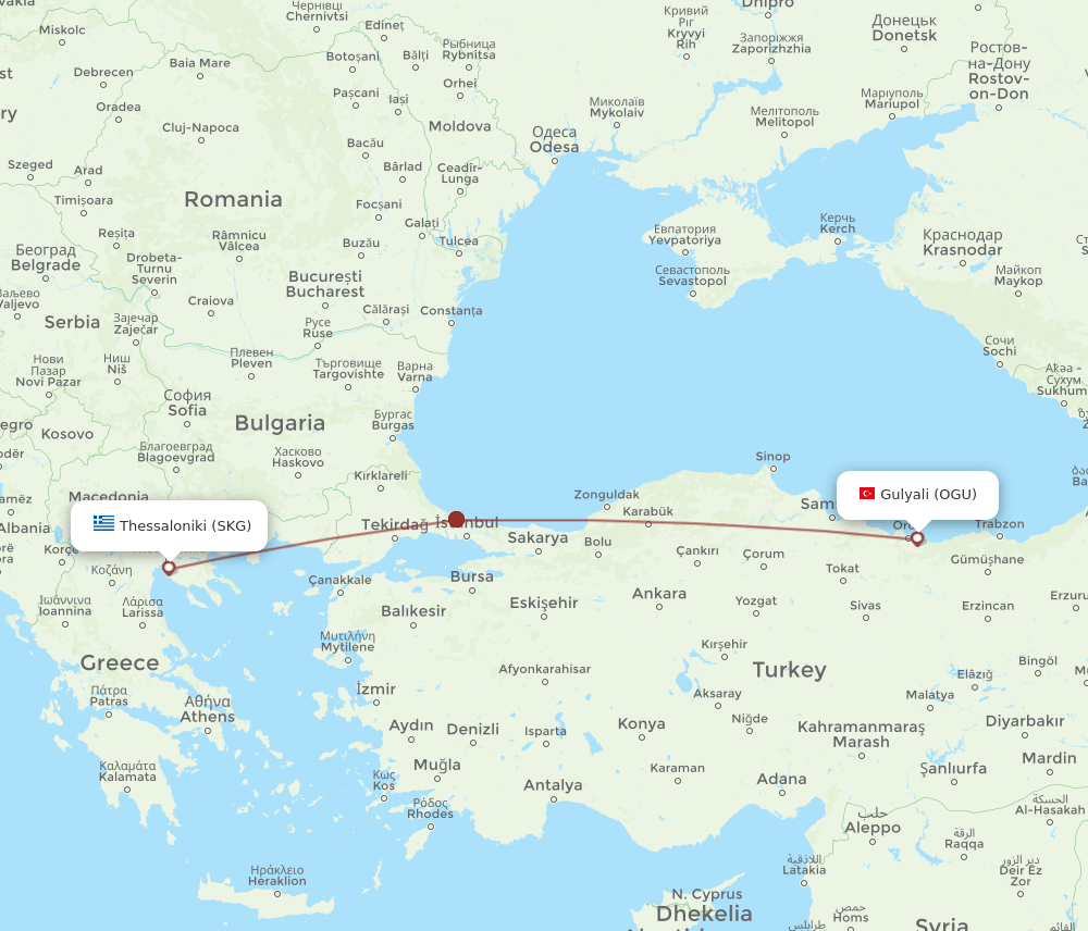 OGU-SKG flight routes