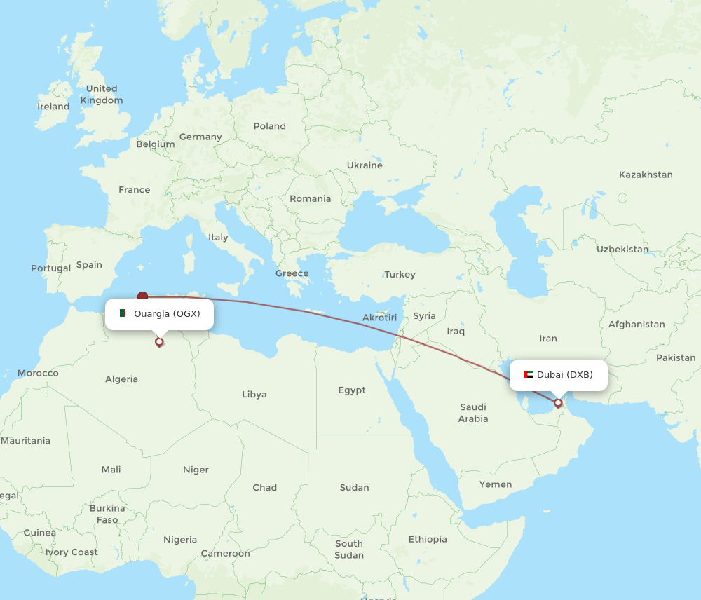 OGX-DXB flight routes
