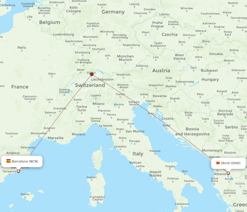 OHD-BCN flight routes