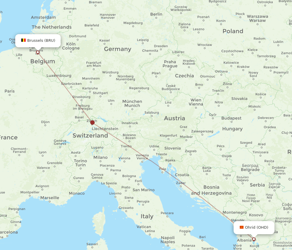 OHD-BRU flight routes