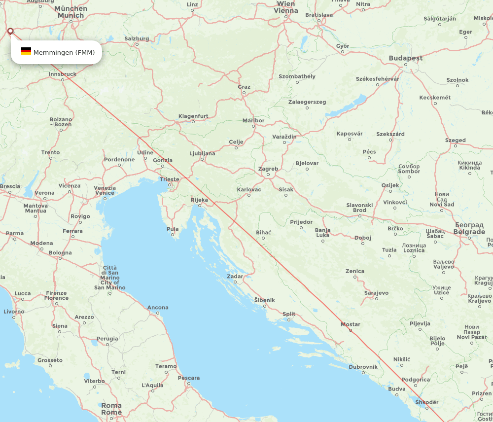 Ohrid - Memmingen route map and flight paths