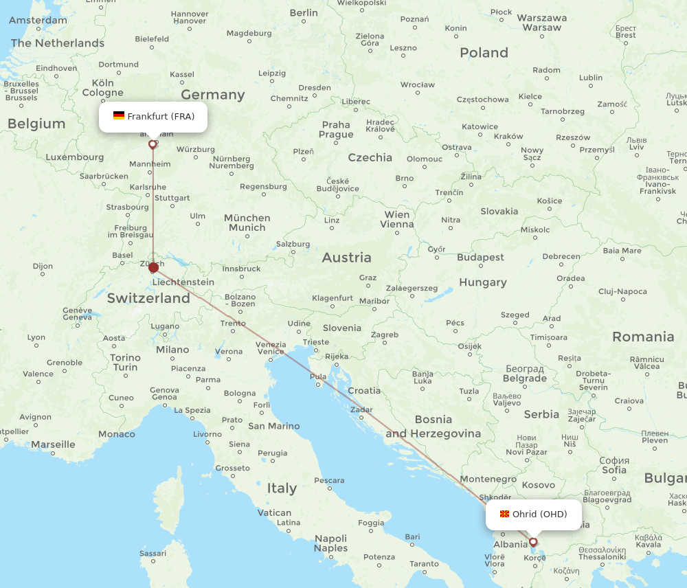 OHD-FRA flight routes