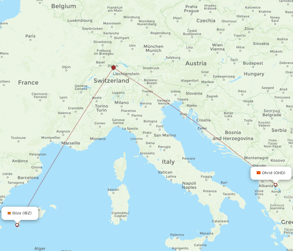 IBZ to OHD flights and routes map