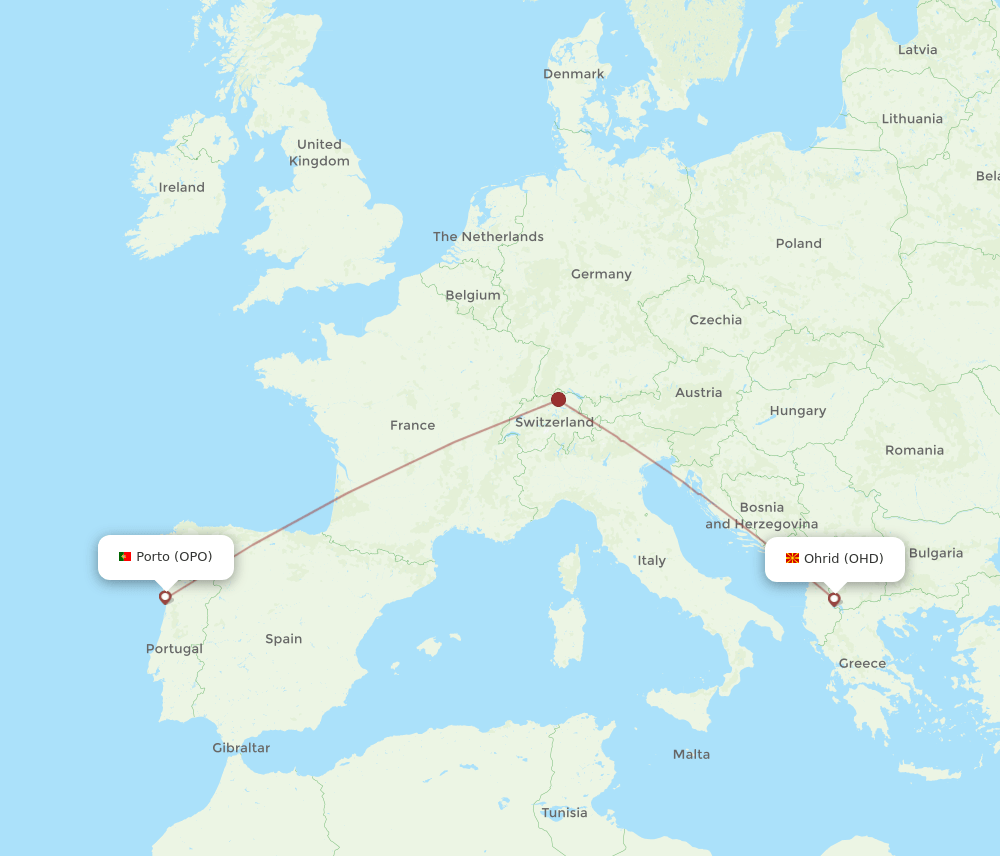 OPO to OHD flights and routes map