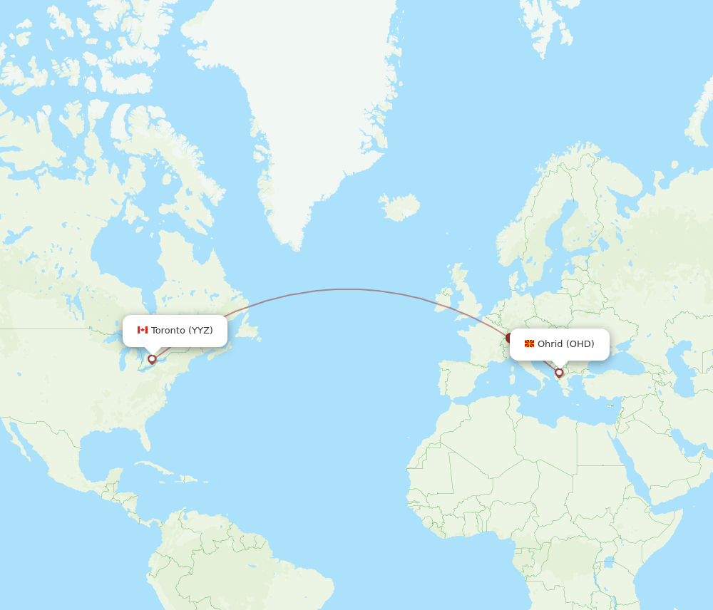 OHD to YYZ flights and routes map