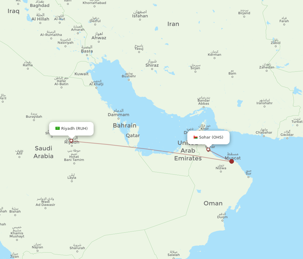 OHS to RUH flights and routes map