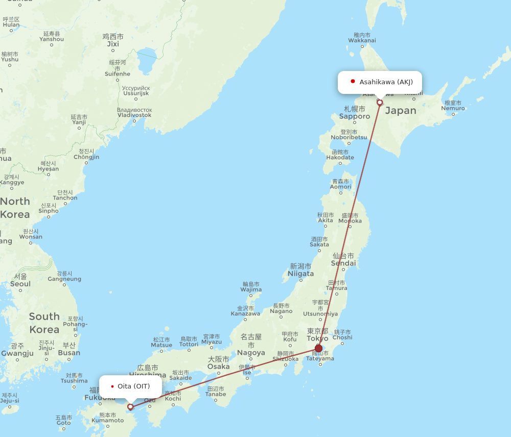 OIT to AKJ flights and routes map