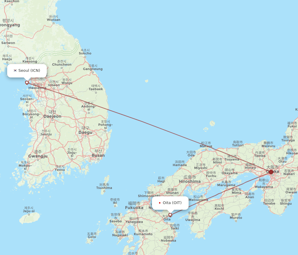 OIT to ICN flights and routes map