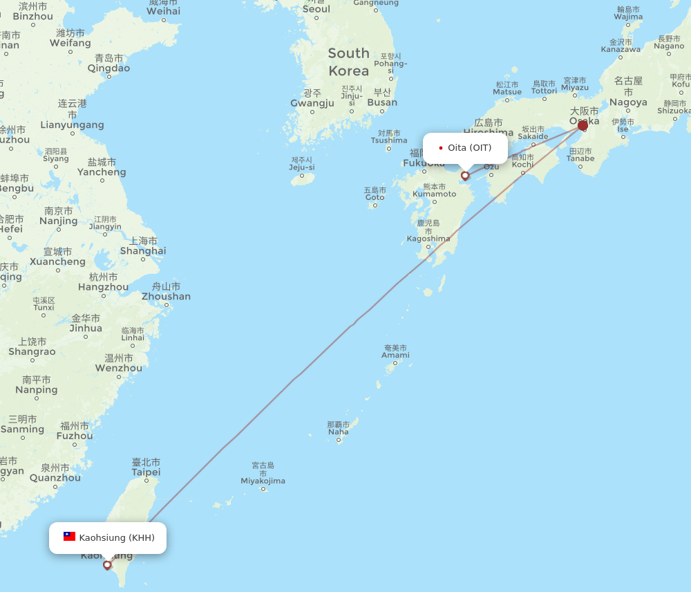 OIT-KHH flight routes