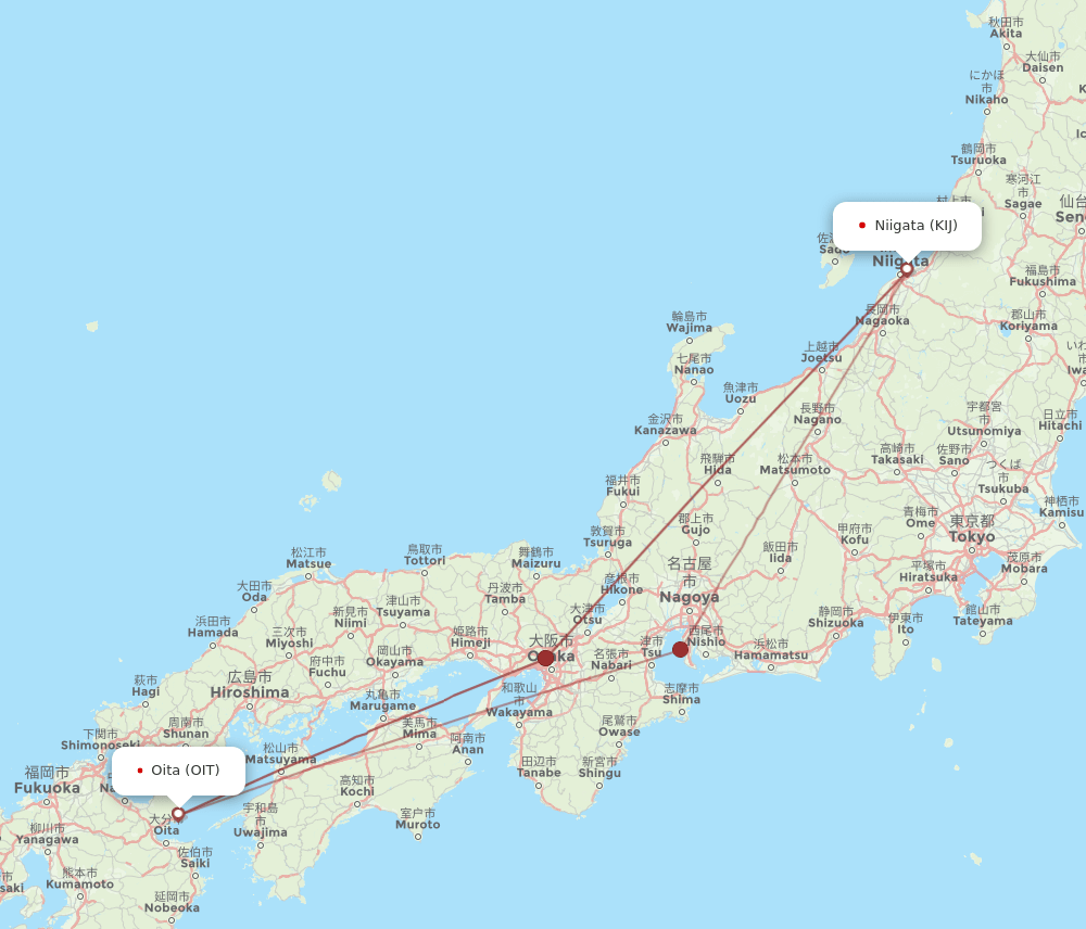 OIT to KIJ flights and routes map