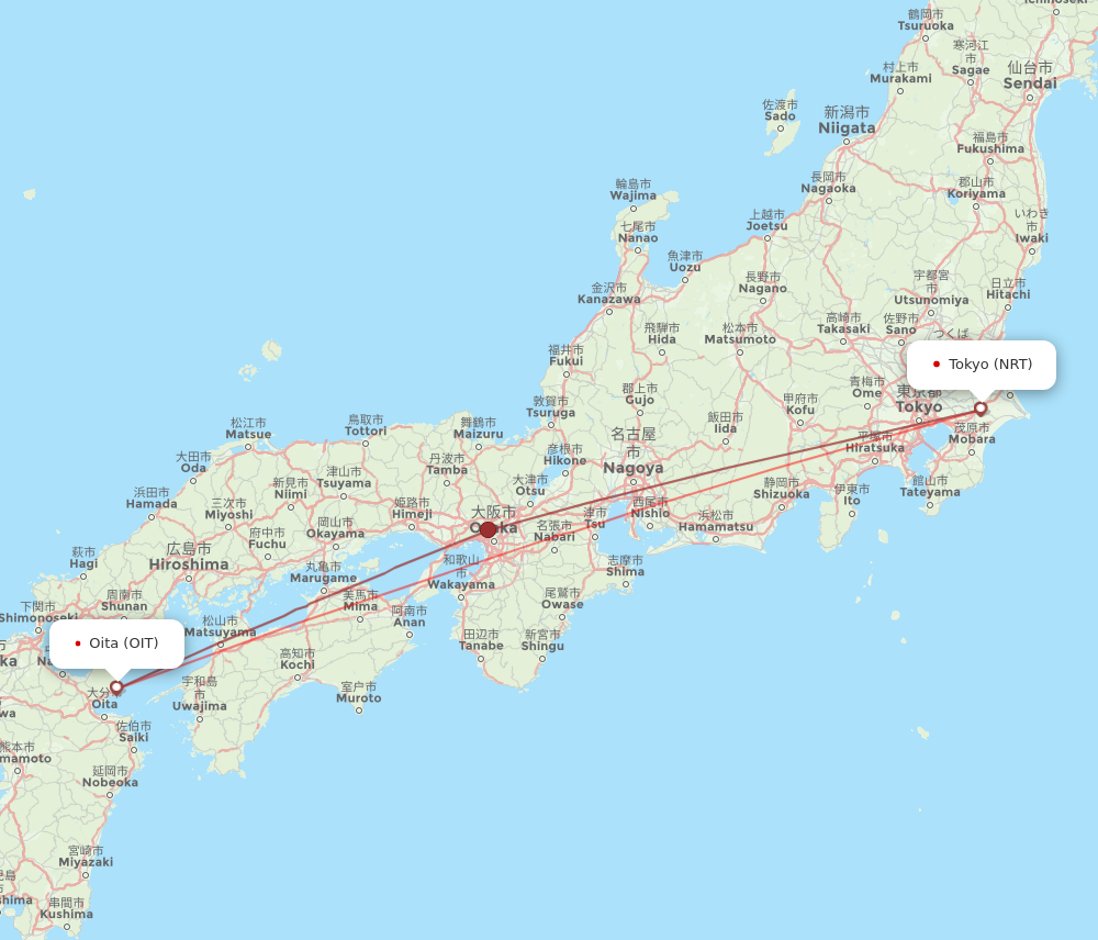 OIT to NRT flights and routes map
